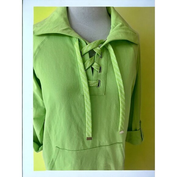 Ruby Rd vneck drawstring green cuffed quarter sleeve pullover top NEW Small - Picture 7 of 9